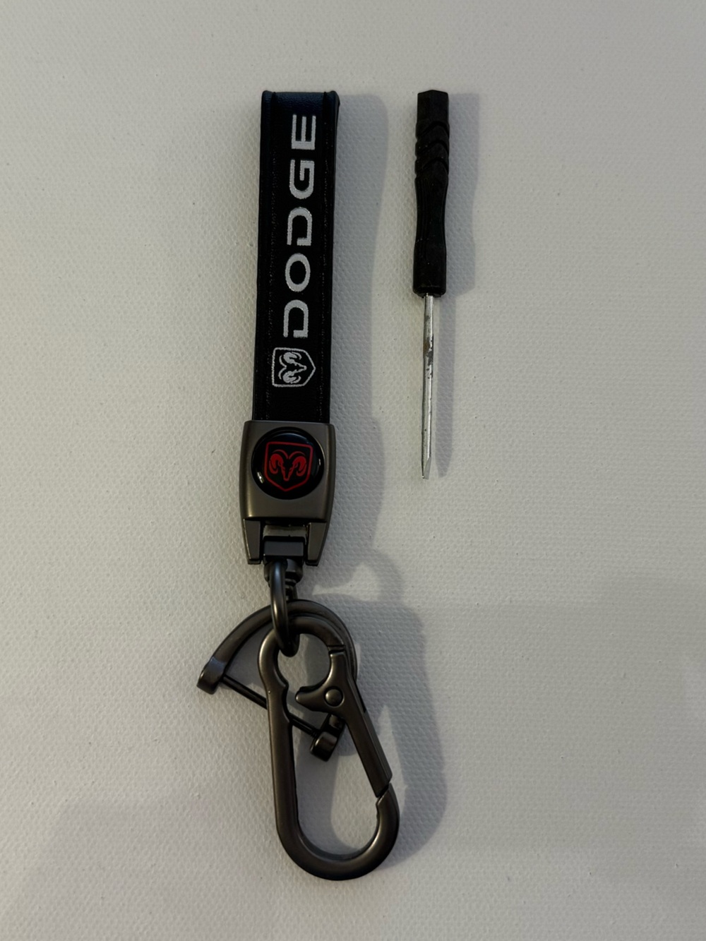 Dodge Key Fob Keychain in Black Leather with Logo NWT